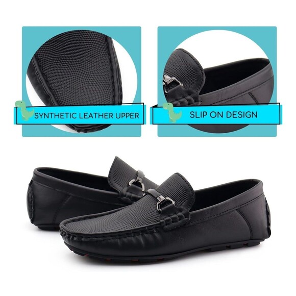 JABASIC Kids Penny Loafer Casual Slip-On Moccasin Flats Boys Dress Shoes - Picture 1 of 7